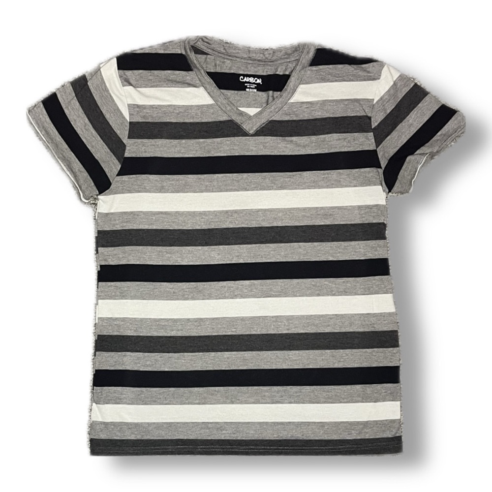 Carbon Kids V-Neck Striped Tee in Gray and Black